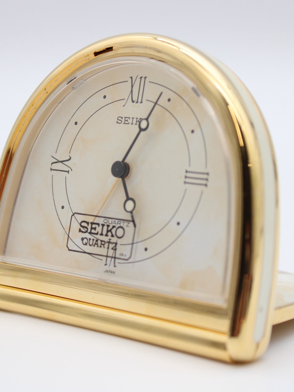 VTG Seiko Gold Plated & Wood Veneer Traveling Alarm Clock QQQ182C JAPAN Tested!